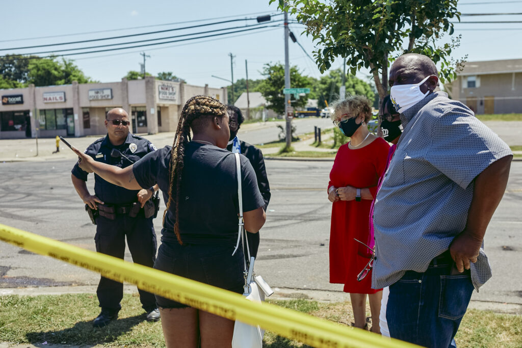 Charlotte Mayor Vi Lyles speaks to the witnesses at the scene of the Beatties Ford Road mass shooting, June 22, 2020.