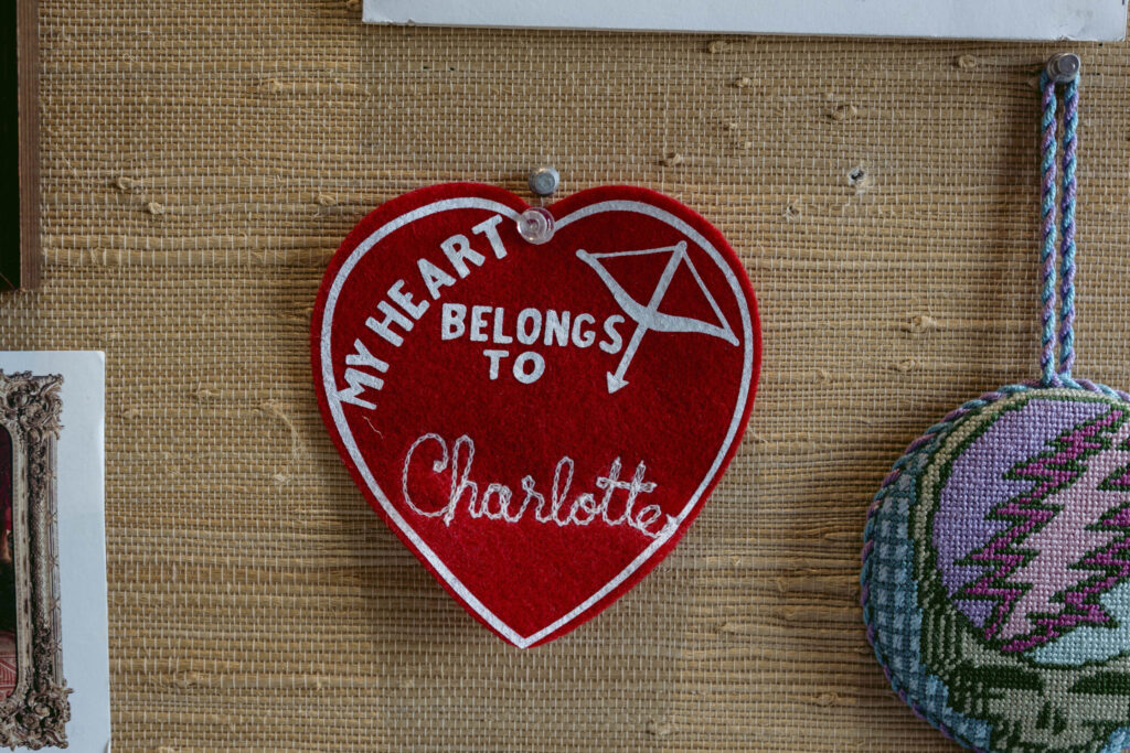 A "My Heart Belongs to Charlotte" decoration in Laura Vinroot Poole's office.